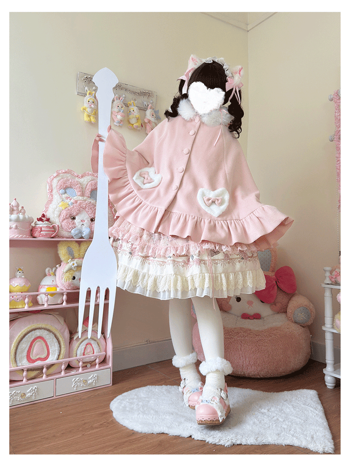 ZhiJinYuan~Winter Kawaii Lolita Cape with Bunny Ear Hood