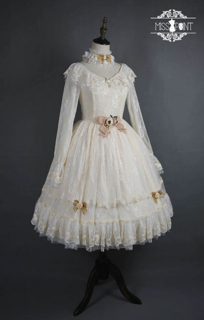 Miss Point~Dawn Girl~Reto Elegant lolita OP Dress Lace Long Sleeve   