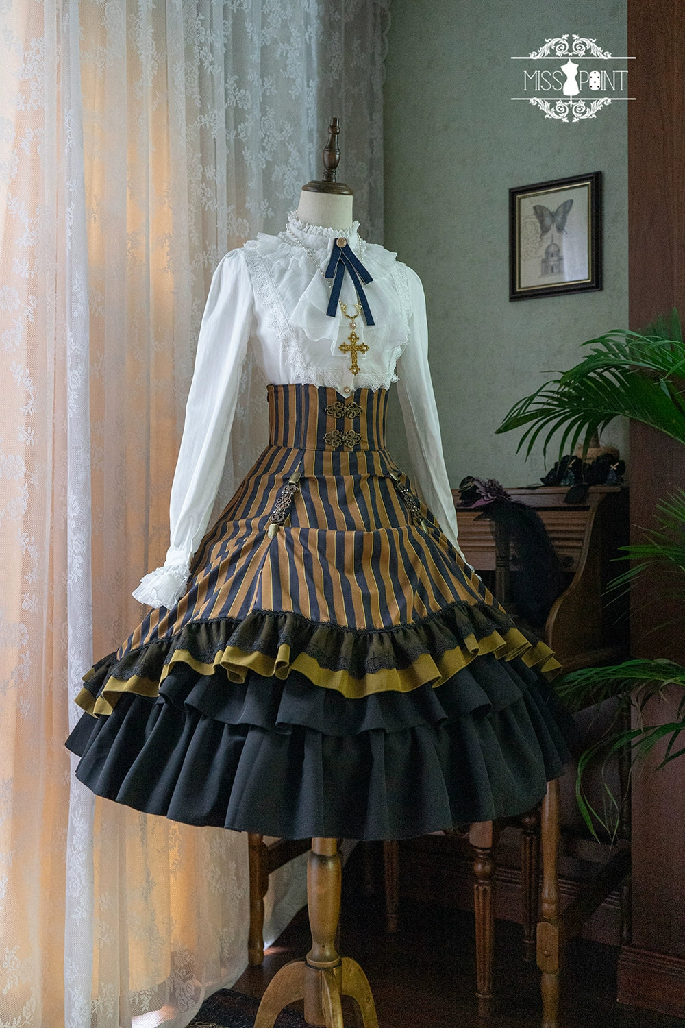 (Buyforme)Miss Point~Customized Lolita Elegant Striped High Waisted Fishbone SK   