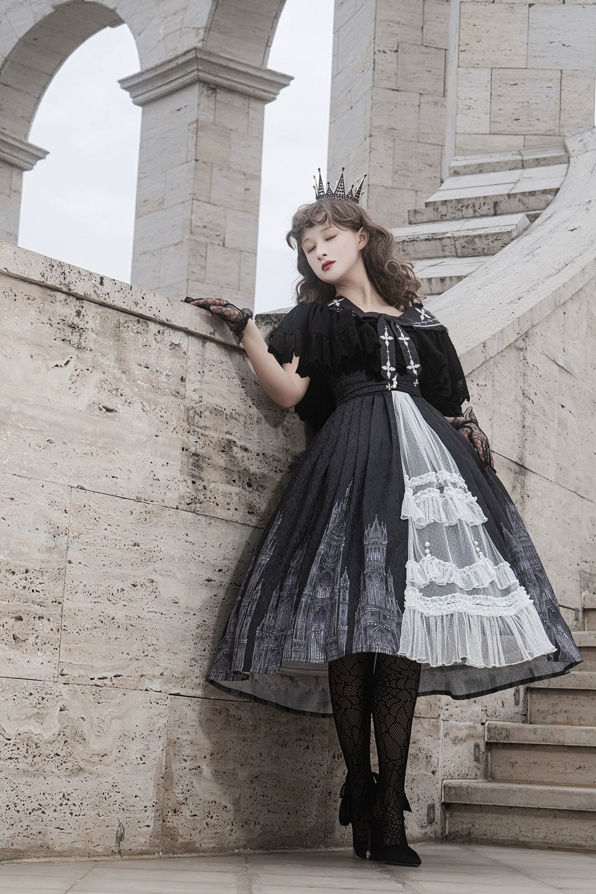 Cornfield Lolita - Silent Church - Gothic Lolita JSK Dress Printed Dress Thin Shawl Set