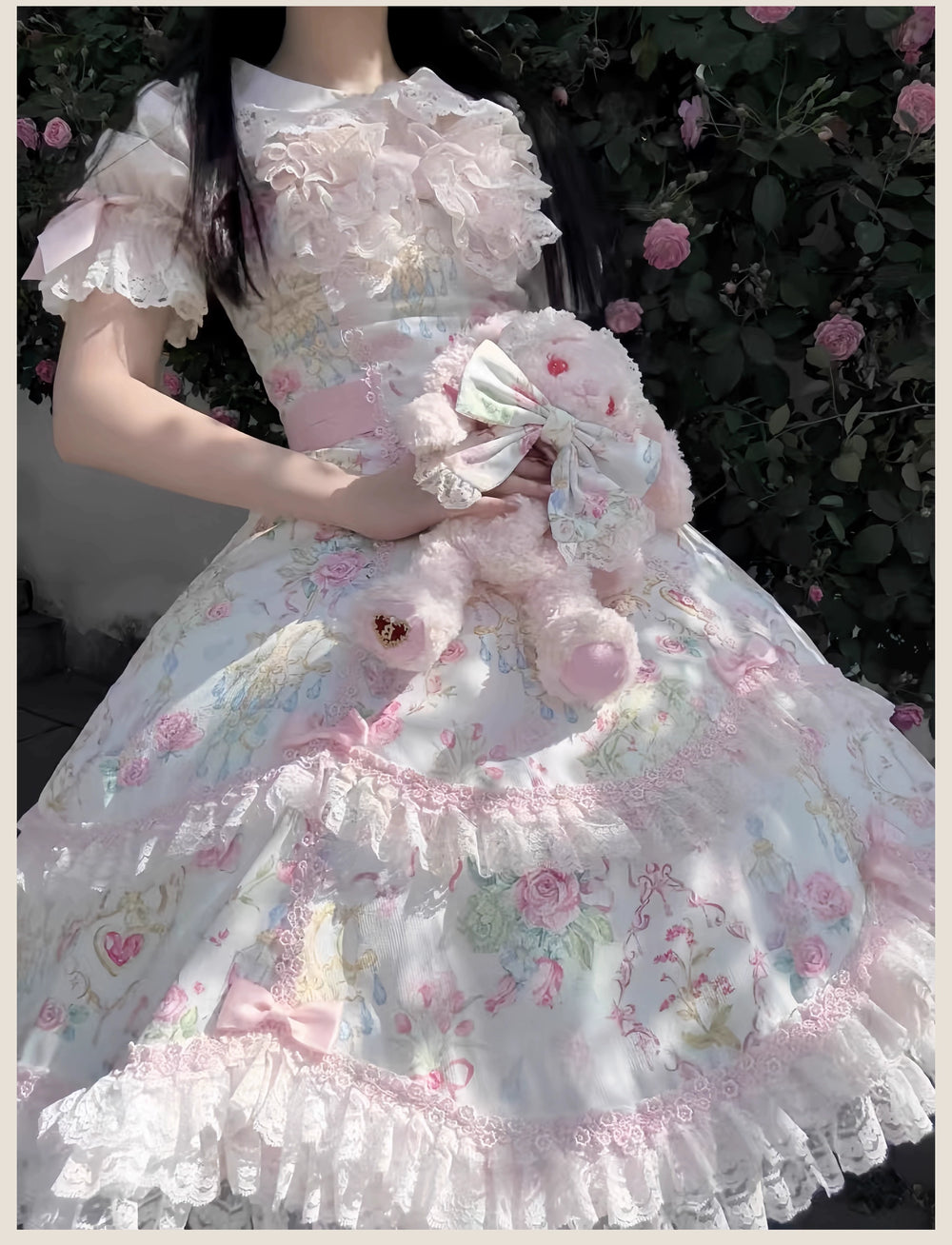 TaTaTa Lolita~Spring 2025~Old School Lolita Jumper Dress with Floral Prints & Lace JSK + Mini Top Hat + Hanamaru Headpiece+ BNT S