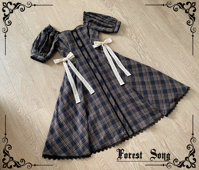 Forest Song~Josephine Academy~Elegant Lolita Black Plaid OP   