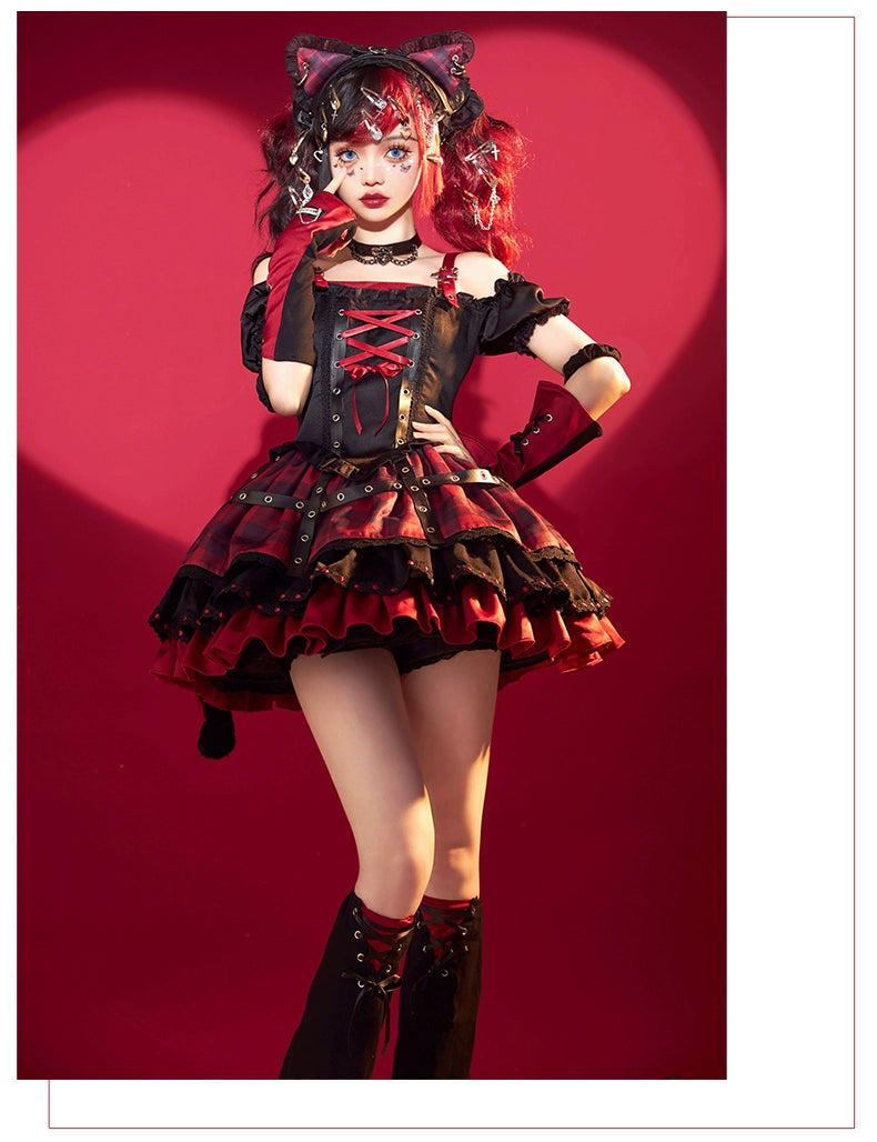 Sakurahime~Punk Lolita Daily Plaid Dress and Accessories S JSK 