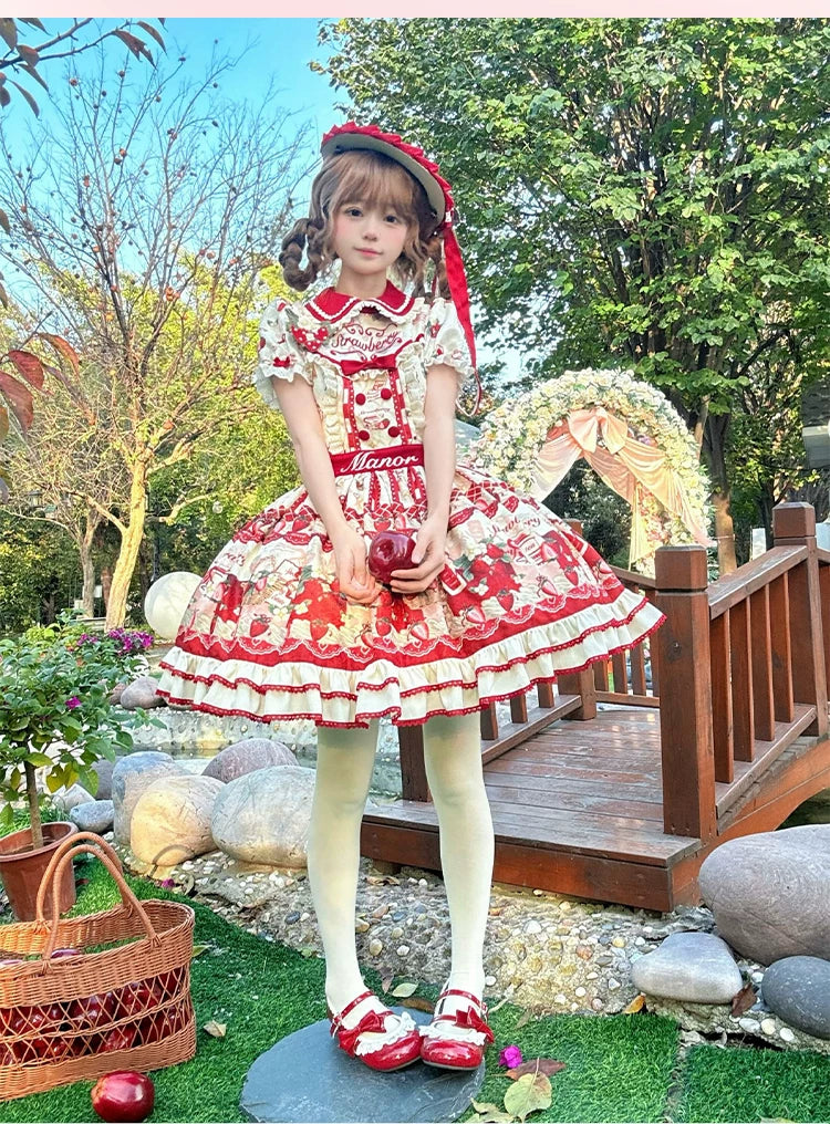 Strawberry Garden - Sweet Lolita JSK & OP Dress, Strawberry Print 44455:810001