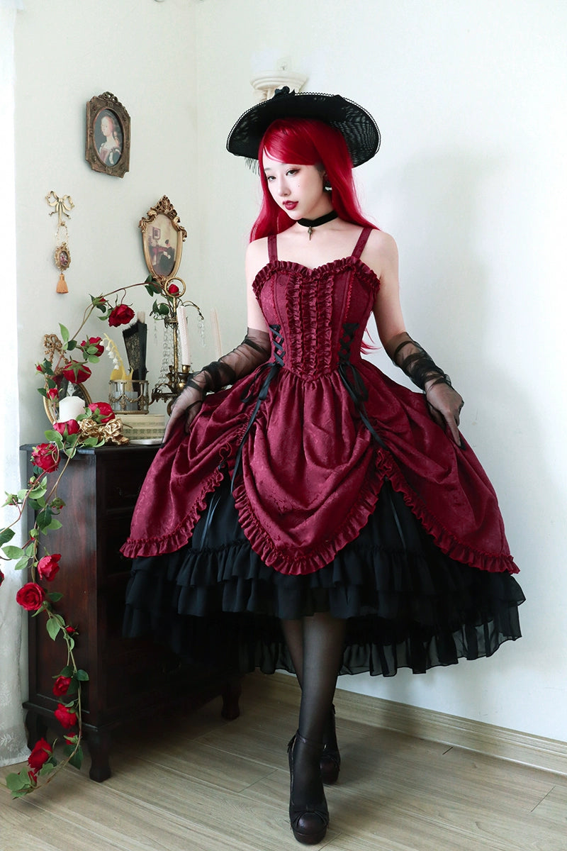 Moonlit Fragrance~Red Night Hunt~Classic Lolita Jumper Dress Wine Red JSK   