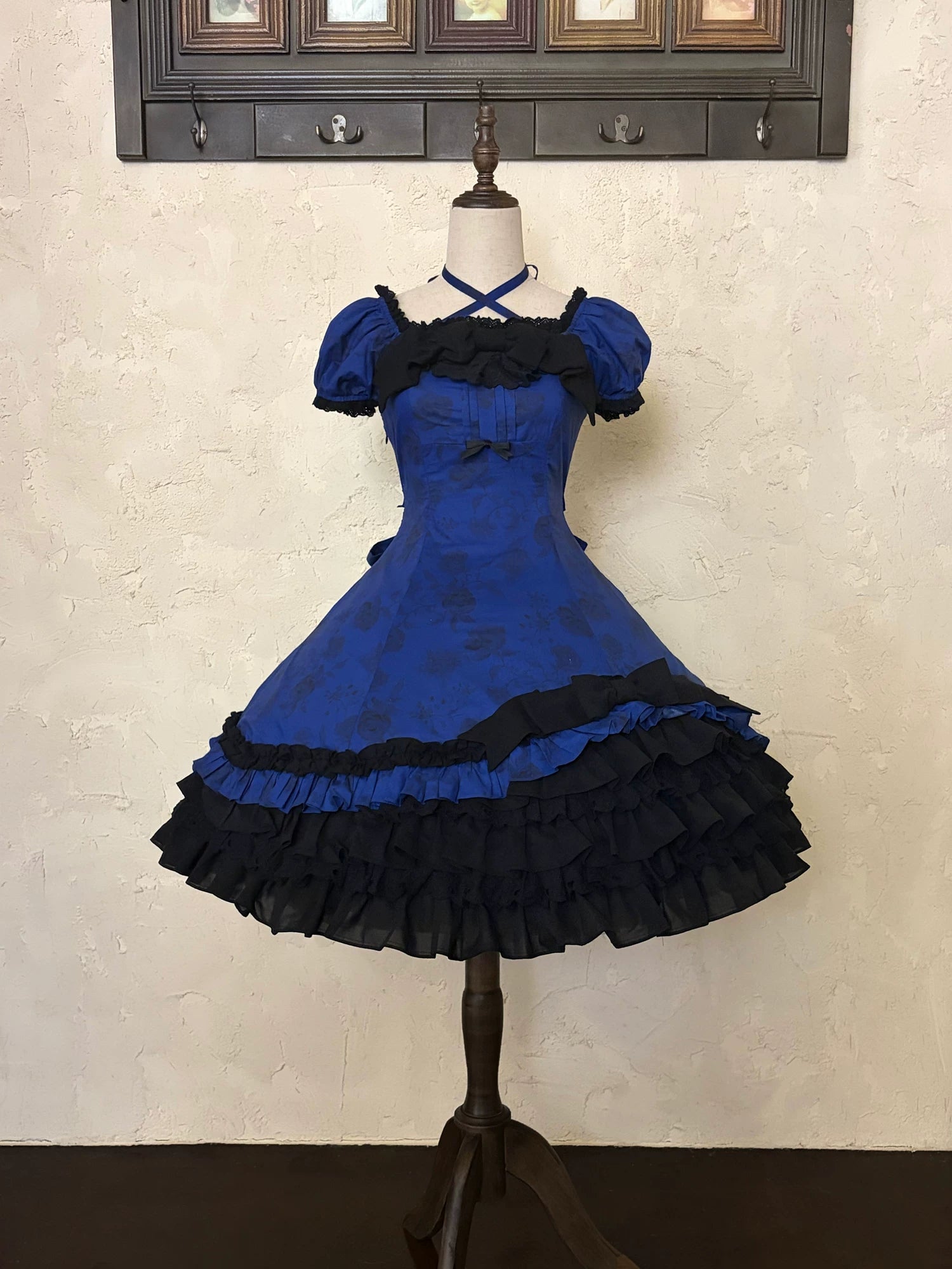 Bliss Bouquet - Cotton Old School Lolita Dress, Rose Print and Layered Hem 45656:857114