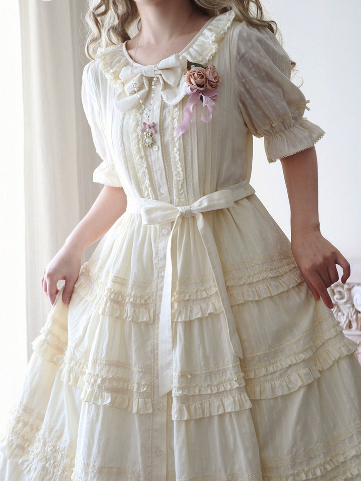 Miss Point~Cat Rose Tea~Elegant Lolita OP Open-front Short Sleeve Tiered Dress 42135:727782