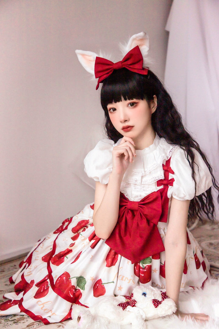 Polaris Lolita~Cherry Crown~Sweet Lolita JSK Three-tiered Skirt Dress