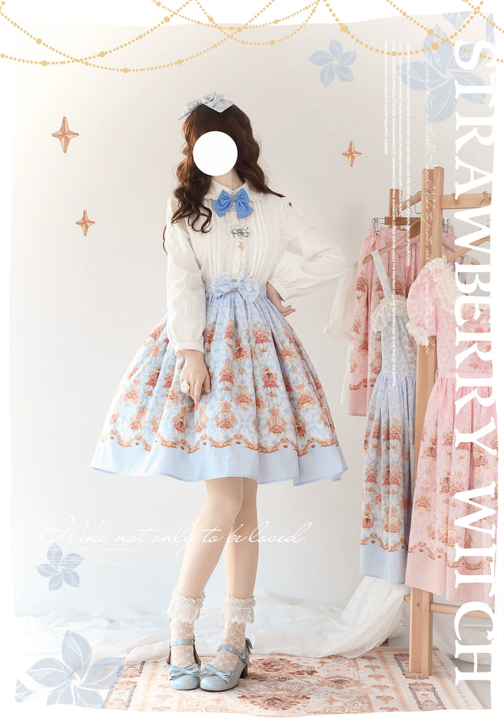 Strawberry Witch~Rose Garden Bunny~Daily Lolita Rose Bunny Printing OP JSK Dress Set   