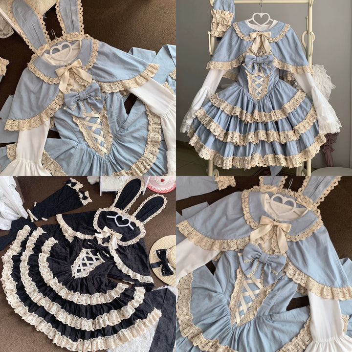 To Alice~Dear dolls~Old School Lolita Three-Tiered Suspender Dress Set   