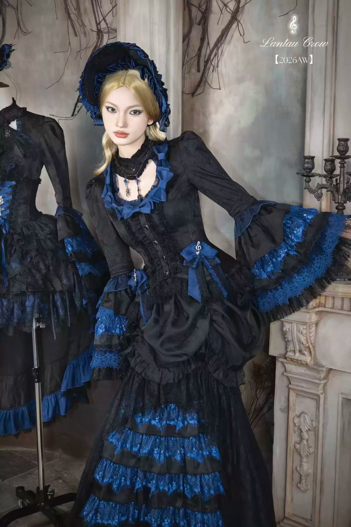 Requiem - Gothic Lolita Blouse & Skirt Set, Jacquard with Satin Lace 45969:869861