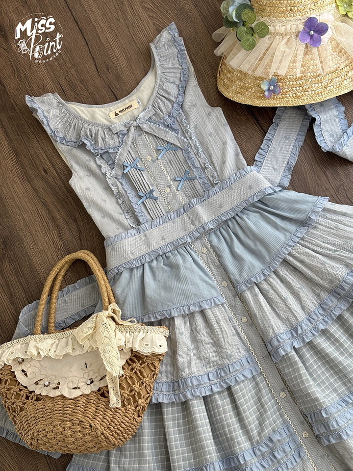 Miss Point~Garden Sunflower~Country Lolita Accessories KC and Sunflower Straw Hat Blue waistband only