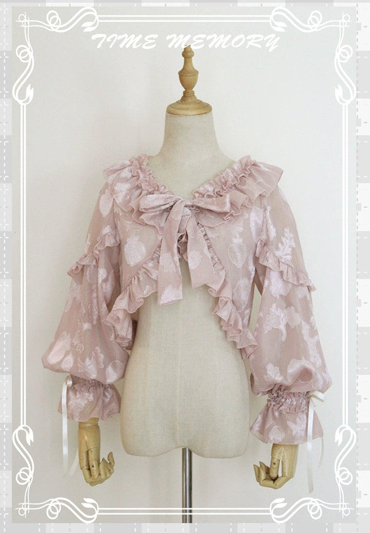 Time Memory~Xianbei~Sweet Lolita Chiffon Lantern Sleeve Cardigan with Bow   