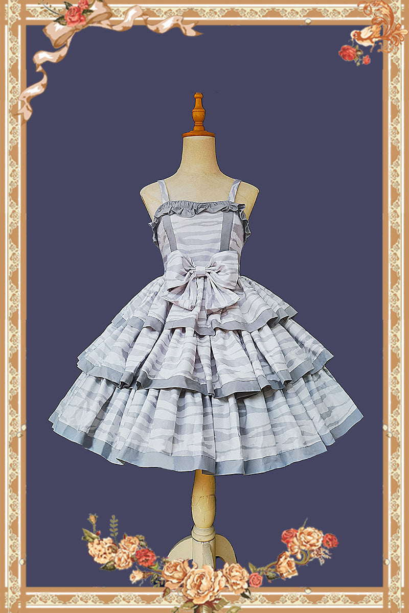 Infanta - Cloth Cat - Kawaii Lolita JSK Multi-Color Tiered Ruffles Dress Gray JSK Only M