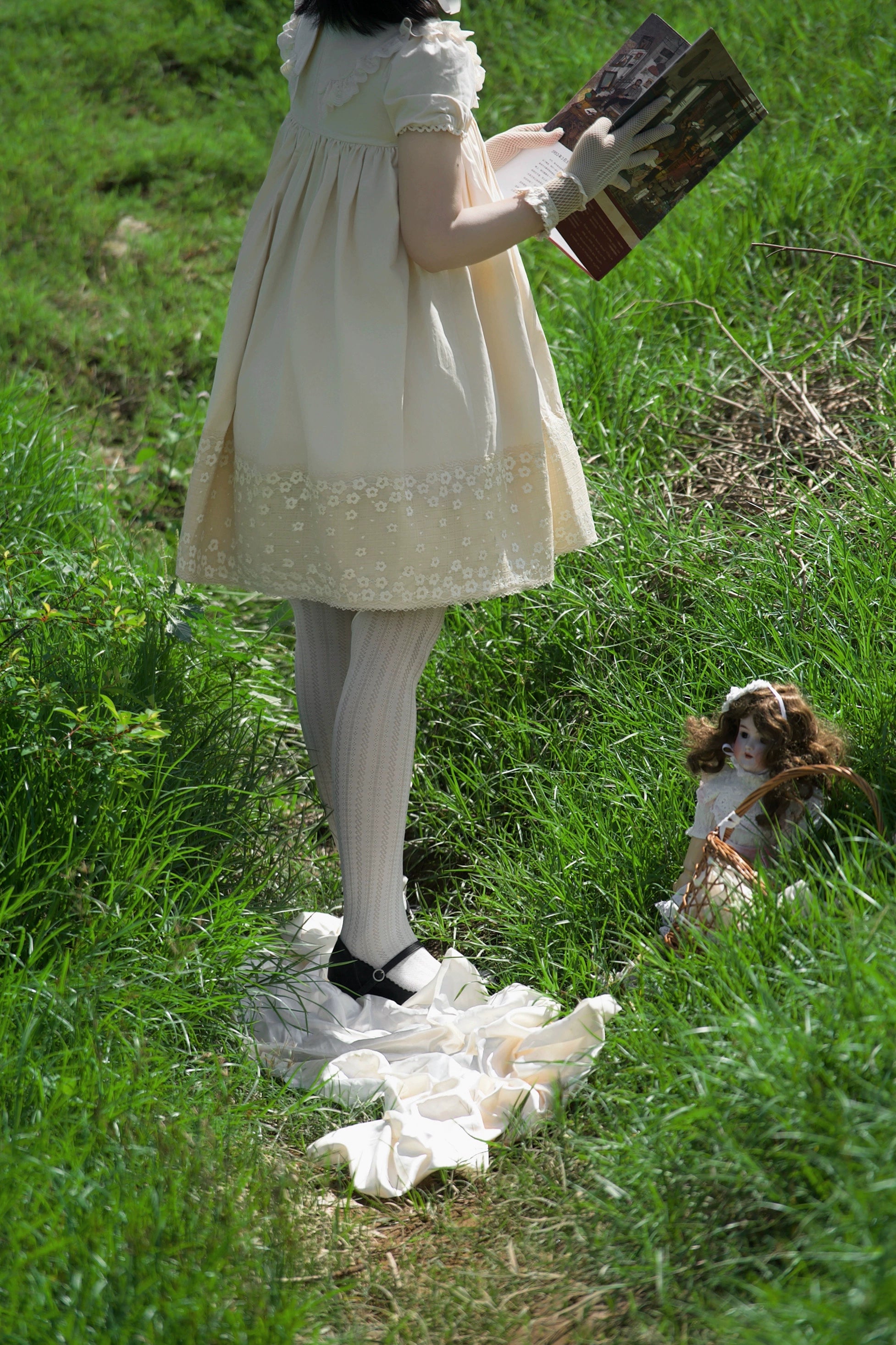 Fresh Tea Lolita - Meringue Frosting - Cotton Kawaii Lolita OP Dress with Satin Bow