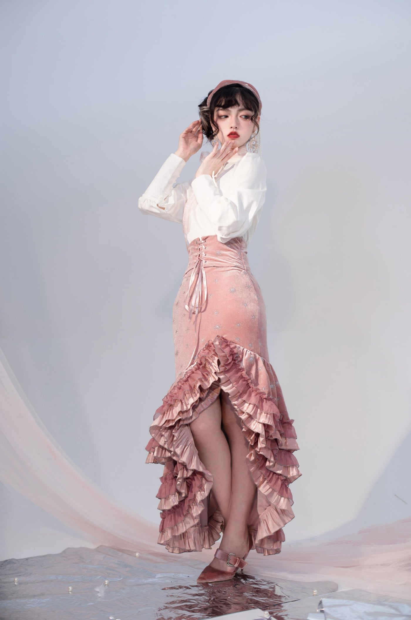 (Buyforme)ZJstory~ Atlantica Star Lolita Fishbone Corset Glamorous Mermaid Skirt XS pink mermaid skirt only 