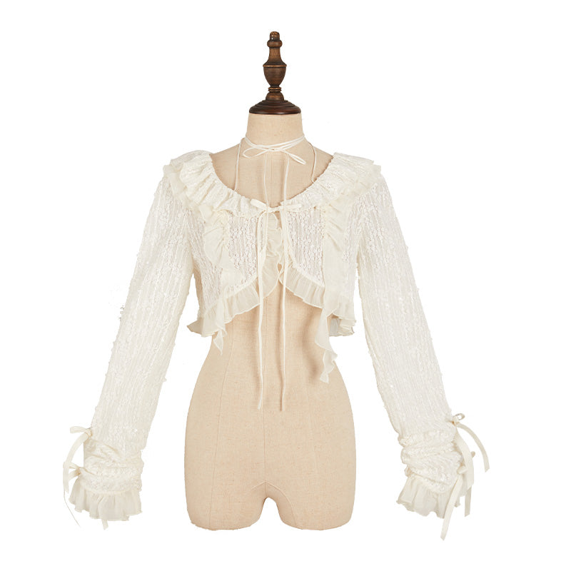 Nuit De Cellophane~Elegant Lolita JSK Dress Irregular Skirt Summer XS Cream White Cardigan 