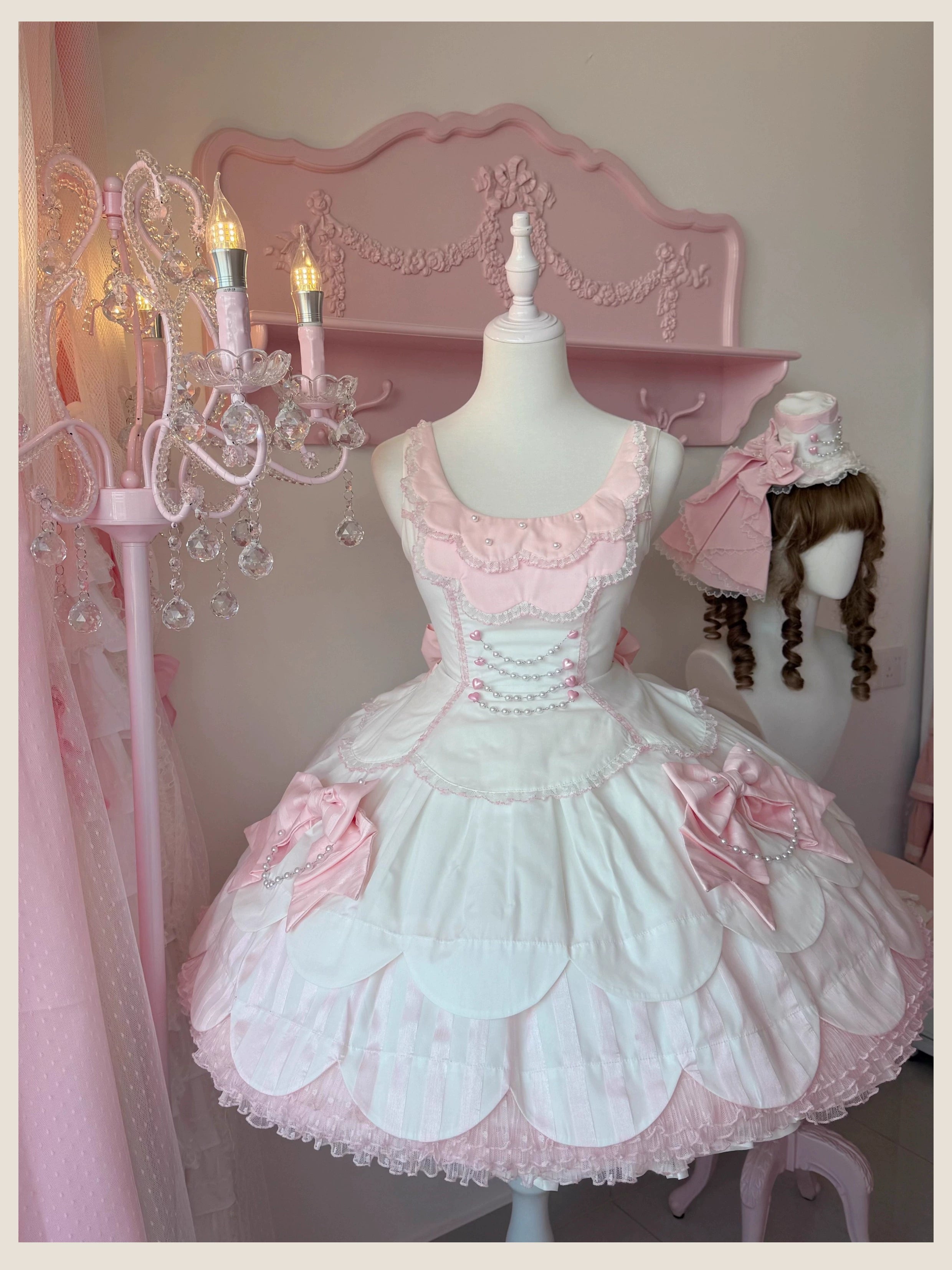 TaTaTa Lolita - Pearl Princess - Old School Lolita Jumper Dress Outfit, Petal Hem 44056:793722