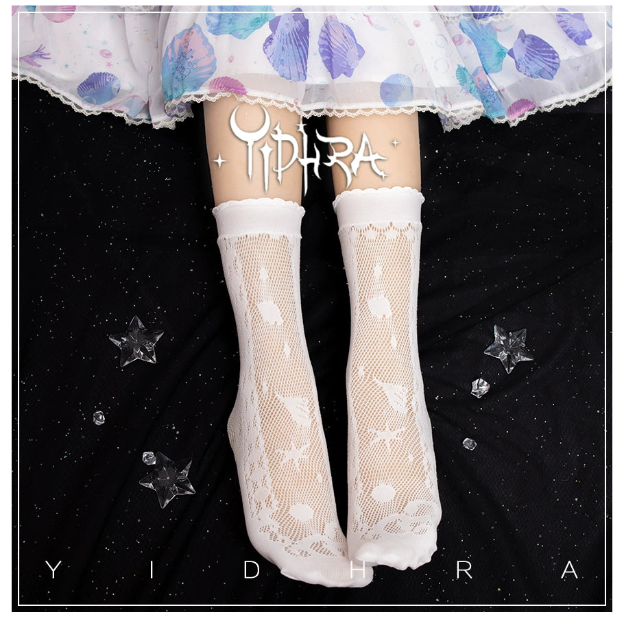 (BFM)Yidhra~Akuya Sea Tears~Lolita Socks With Shells Pattern white socks only free size 