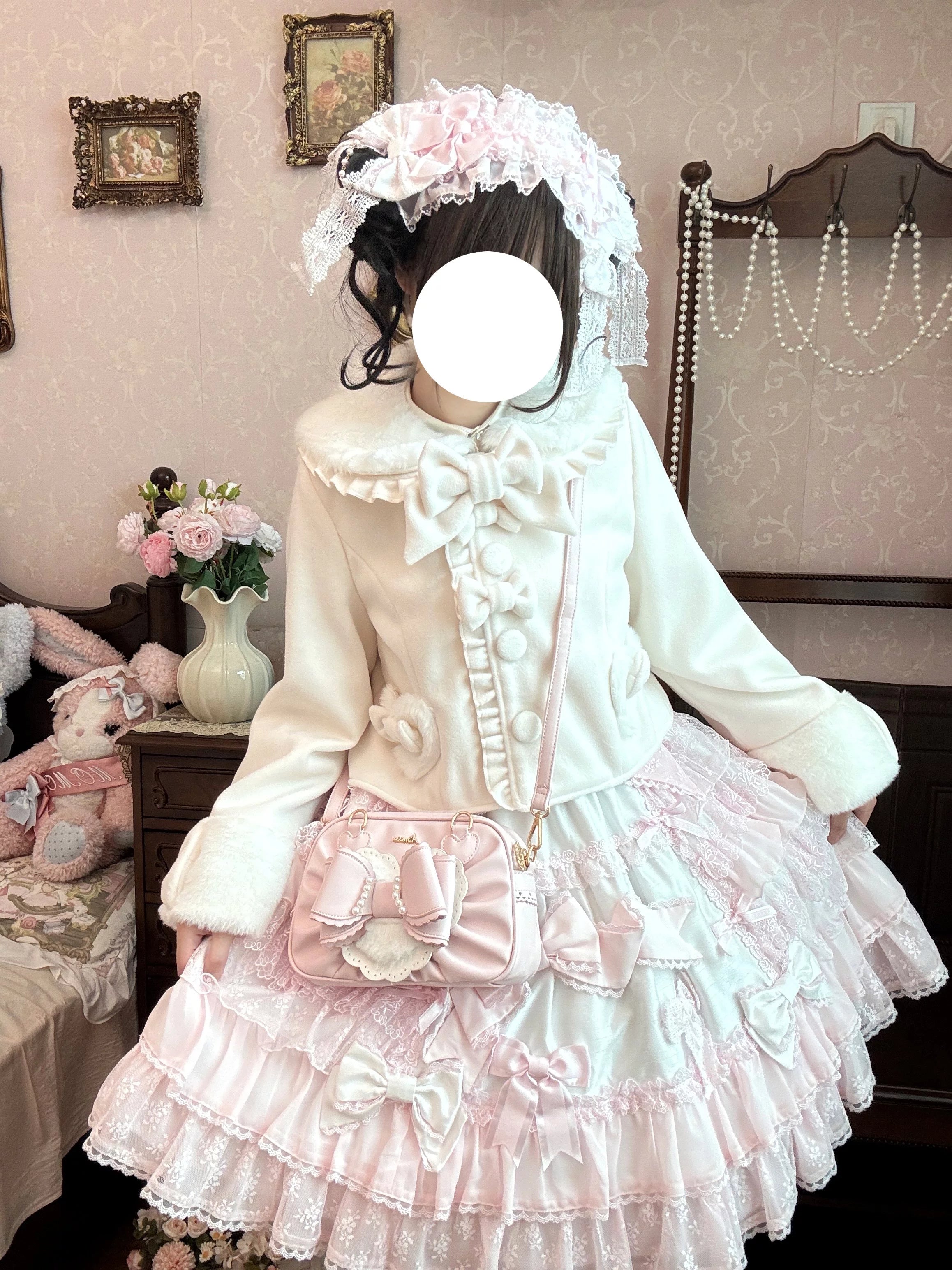 Aimee - Peach Cube Box - Sweet Lolita Pink Handbag, Bow & Pearl