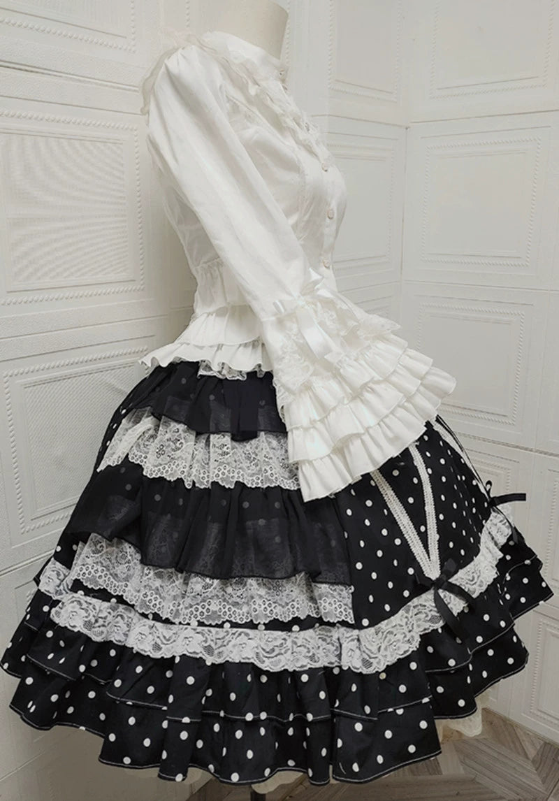 Sweet Angel~Japanese Sweet Lolita Skirt Retro Showa Knee Cake Dress