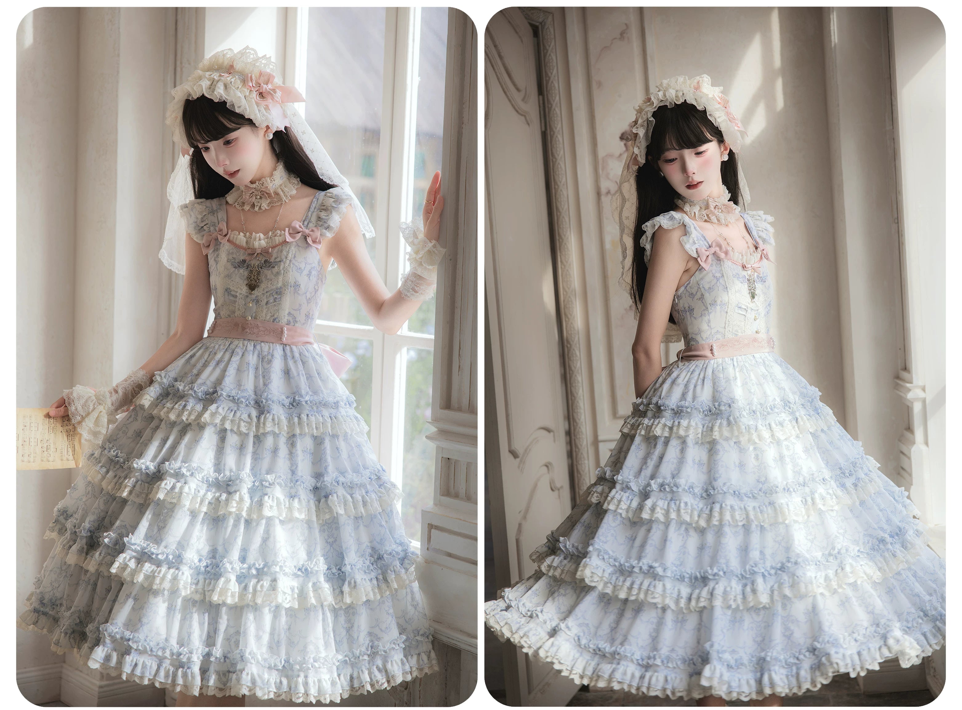 Rose Fragrance - Classic Lolita Lace JSK & OP Dress, Rose & Perfume Bottle Print 45850:865588