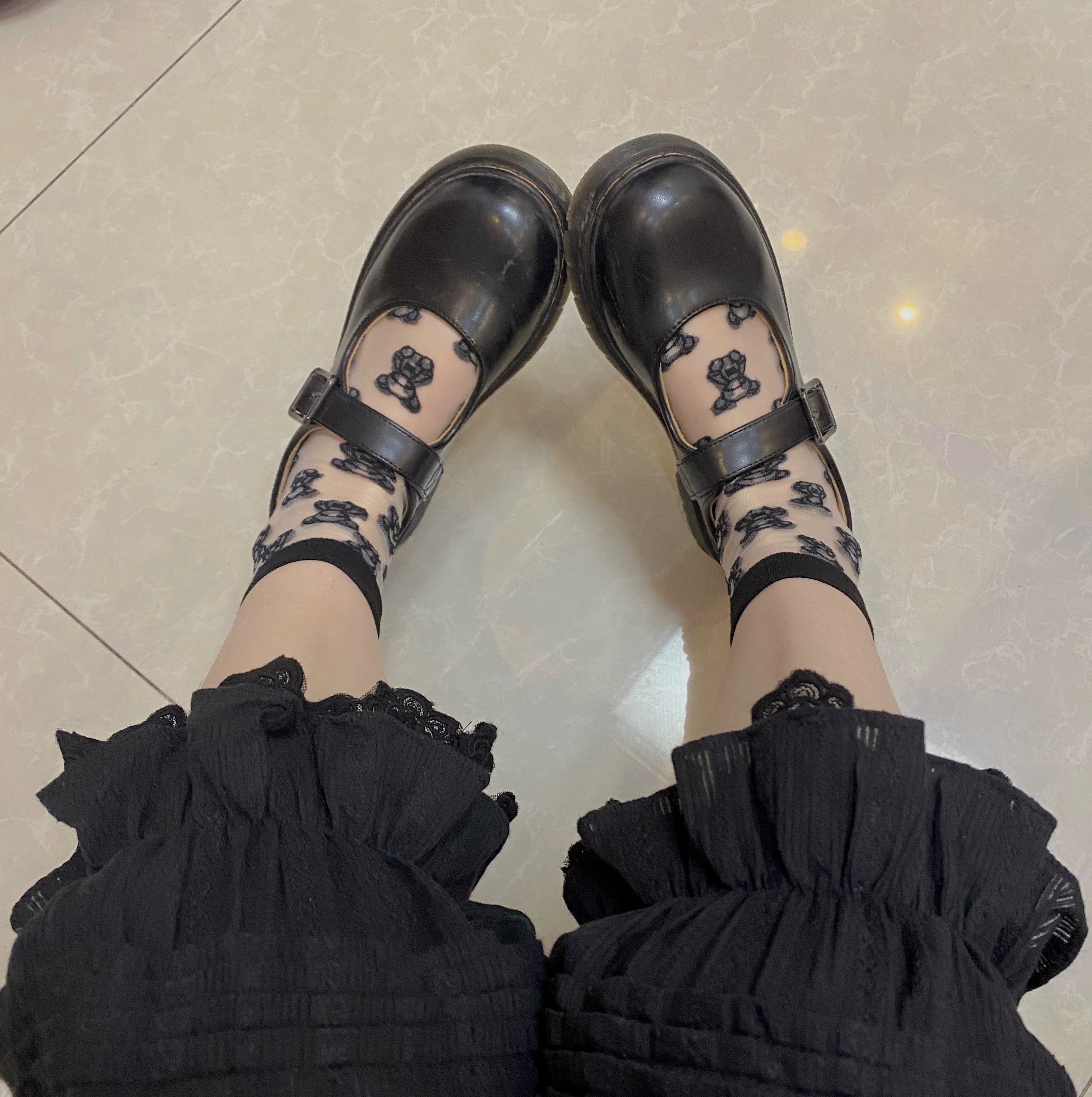 Sweet Lolita Jacquard Cotton Bloomers, Accordion Pleats Black - 27.6" (70 cm) One Size