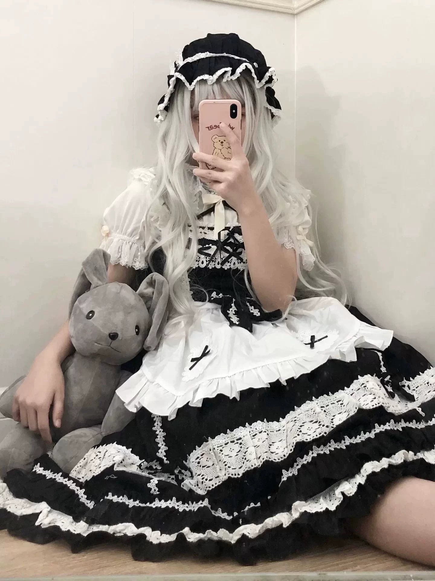 First Generation Doll - Black Old School Lolita Halter JSK Dress with Lace