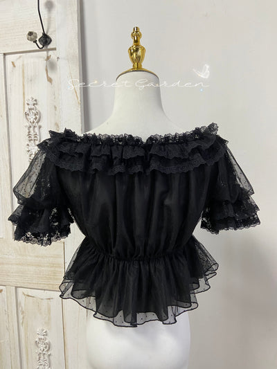 (Buyforme)Mieye~Creamy Dots Elegant Lolita Bubble Sleeve Blouse S black 