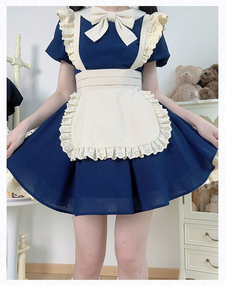 With PUJI~KissKiss~Maid Lolita OP Dress Pleated Lace Multicolor Dress