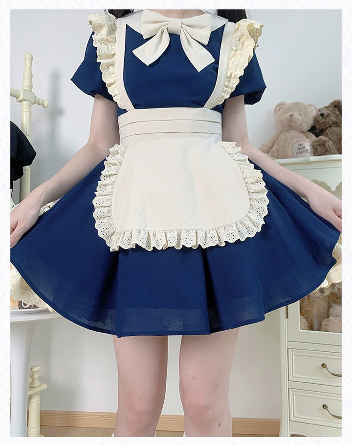 With PUJI~KissKiss~Maid Lolita OP Dress Pleated Lace Multicolor Dress   