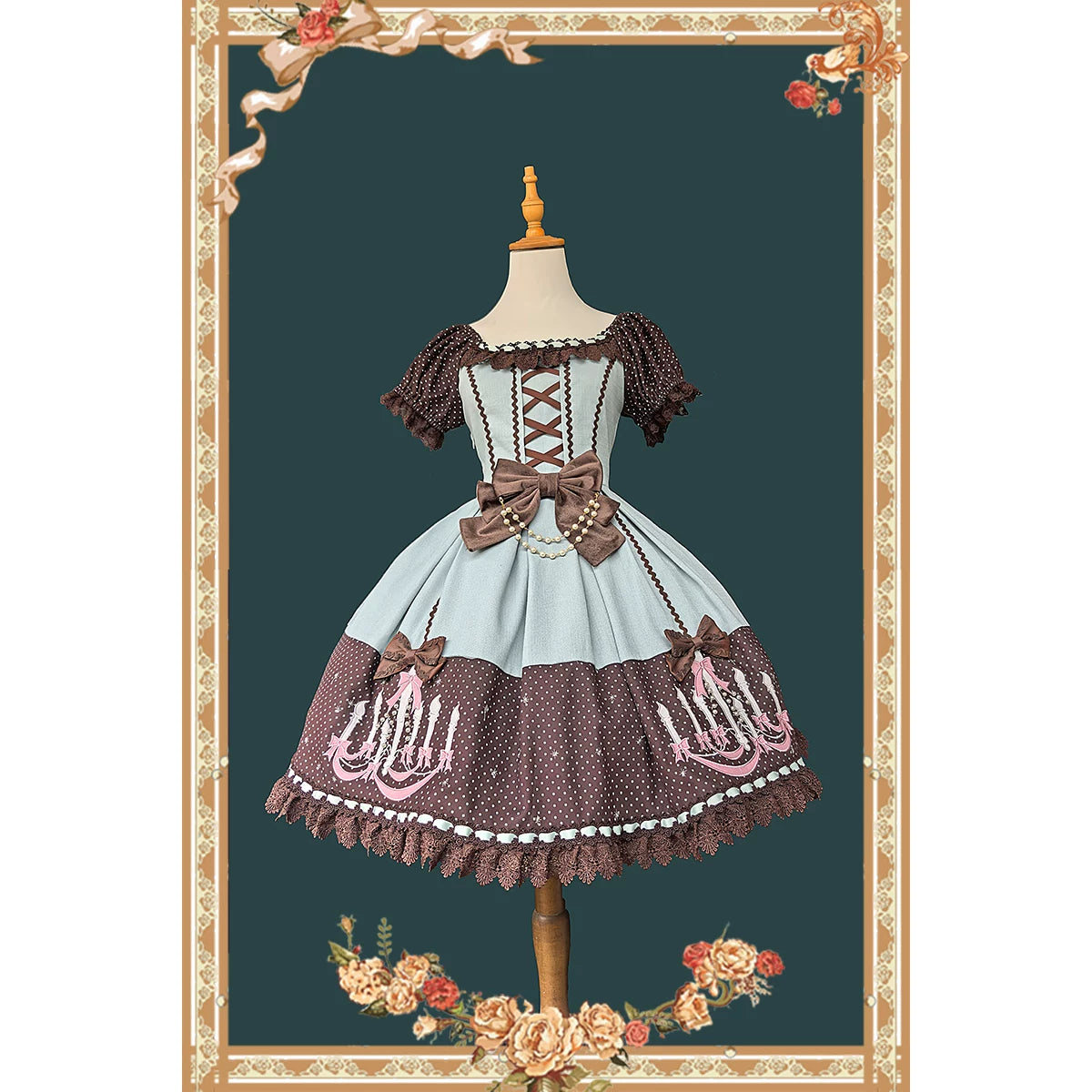Chandelier - Old School Lolita Dress, Polka Dot, Chandelier Print (L M S XL) 44388:806722
