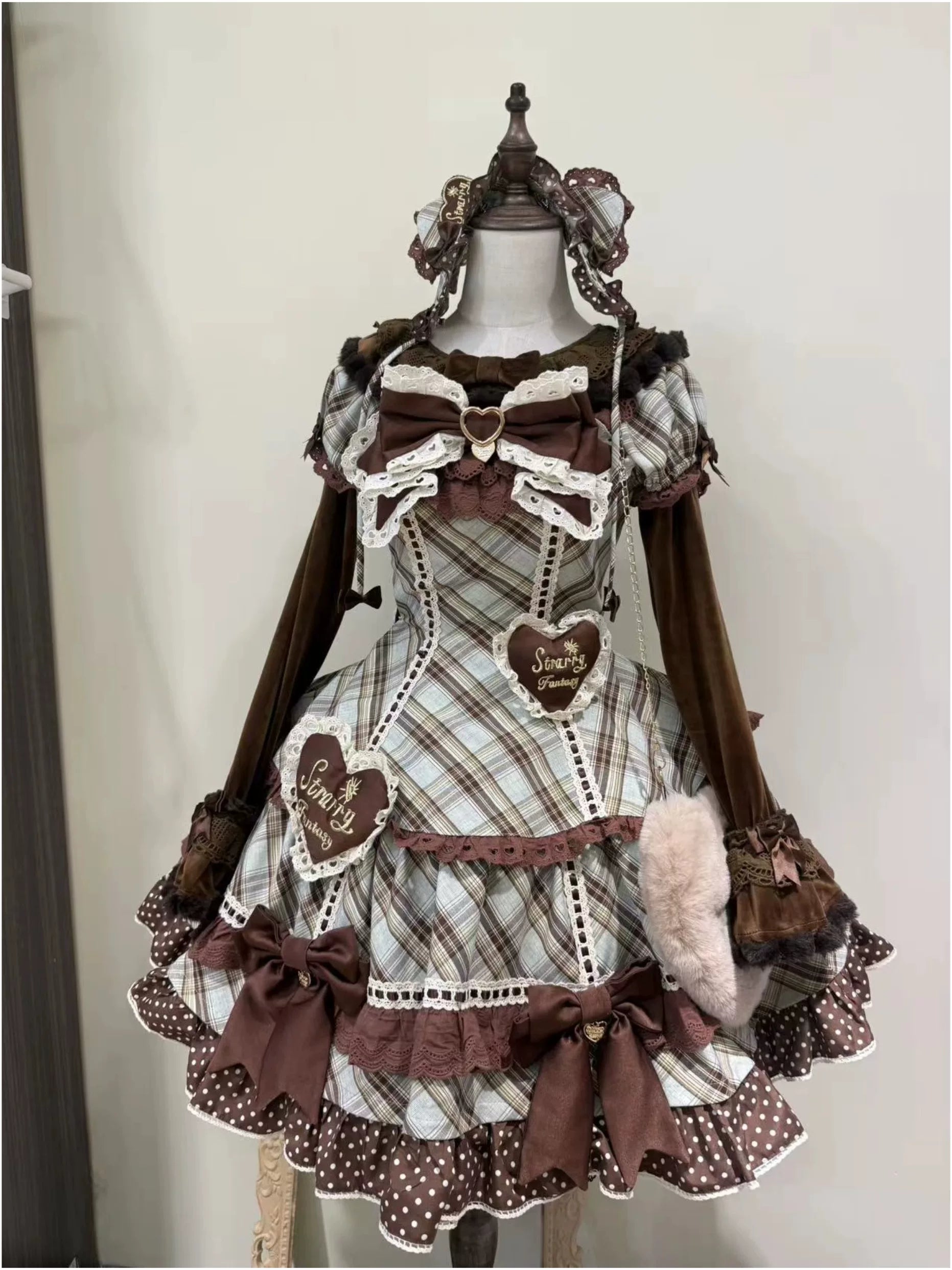 Shibuya Sweetheart - Plus Size Old School Lolita Plaid JSK & OP Dress S JSK + Blouse + Headband Pre-order