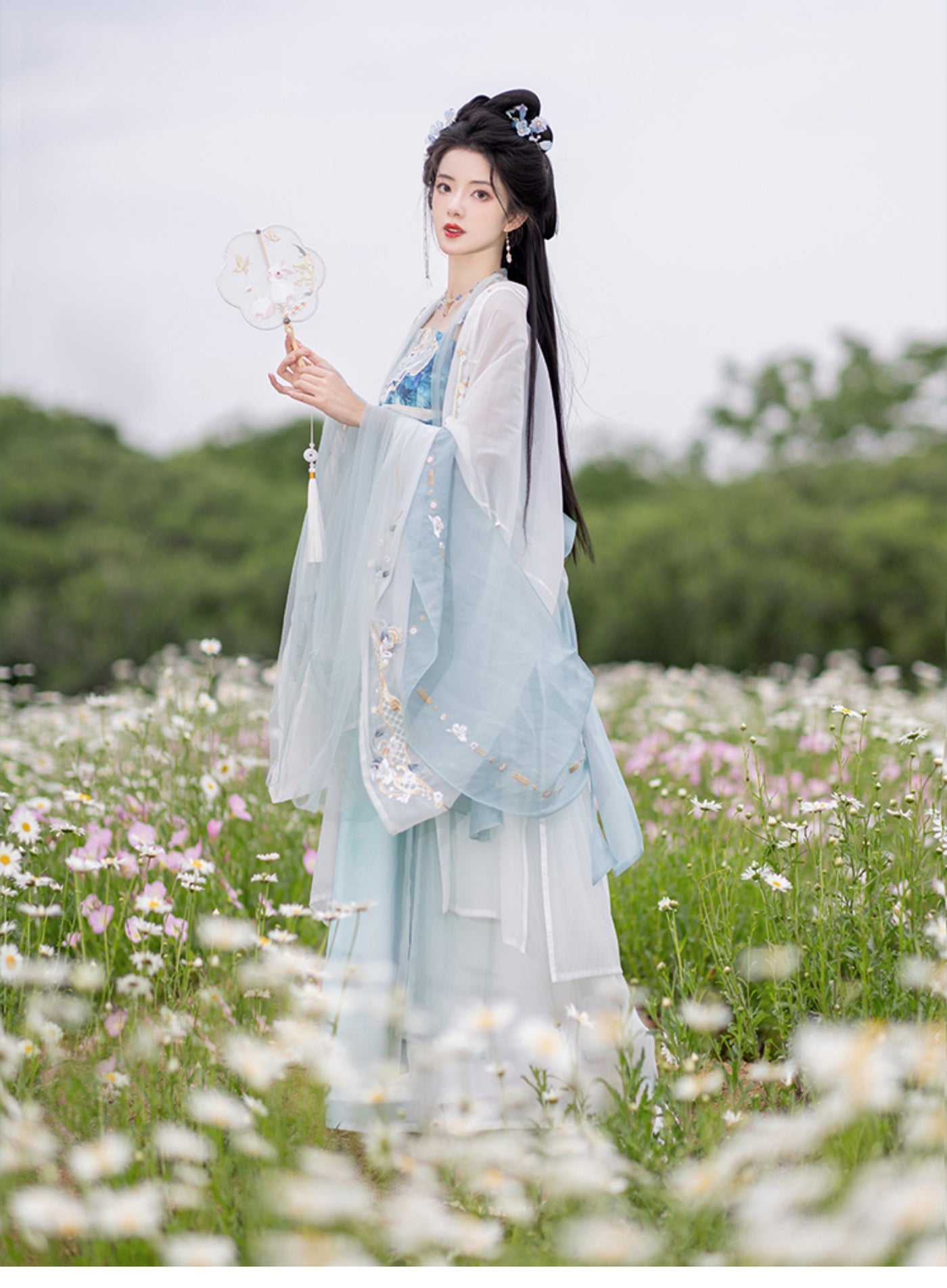 Chixia~Han Lolita Elegant Dusty Blue Tube Top Dress   