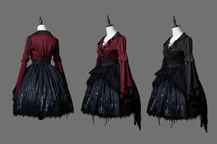 Wuyuzhe~Wolf Hunter~Gothic Lolita SK Set Halter Overskirt Cape Vest   