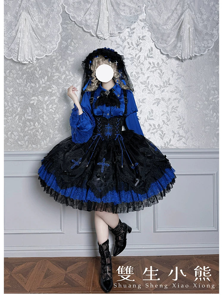 Dark Fog Feast - Gothic Lolita Satin Blouse, Hime Sleeves