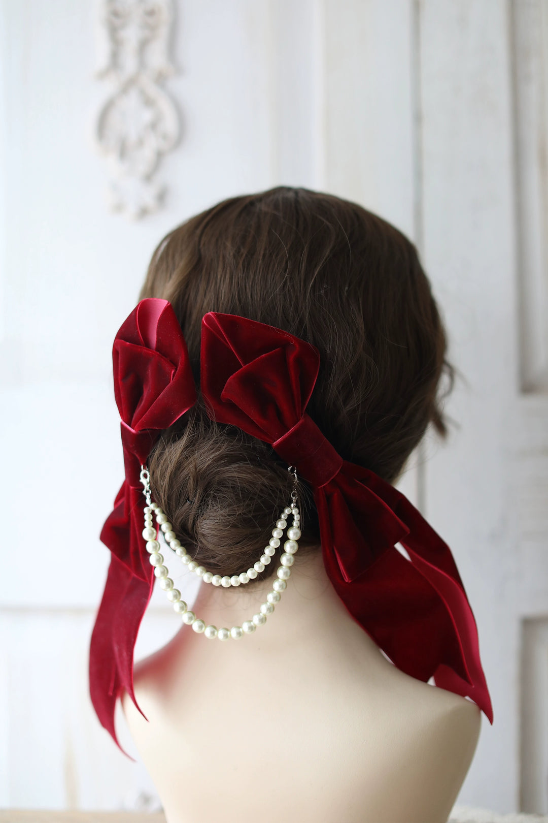 SweetDreamer~Retro Lolita Hair Clip Bow Pearl Handmade Headdress   