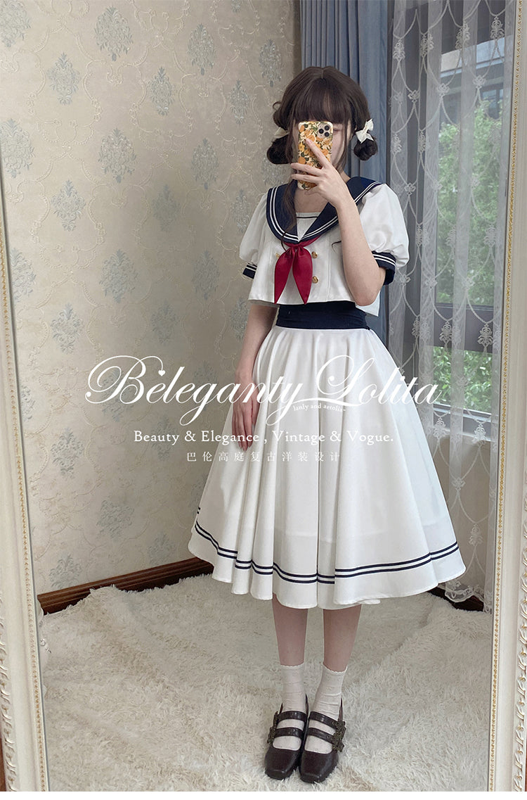 (Buyforme)Beleganty~Vintage Sailor Style Skirt Set Sea and Wind   