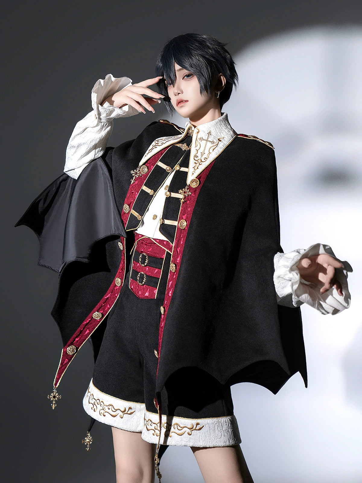 Your Princess - Vampire Youth - Ouji Lolita Bat Shaped Cape Set, Gold Embroidery & Red Accents 44054:795351