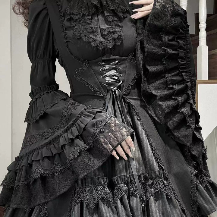 Lilizi~Fuyingrzi~Gothic Lolita Shirt Hime Blouse with Sleeve Lace Hem   