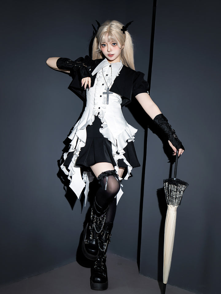 Designer's Gift~Shard Gem~Gothic Lolita Skirt Set with Sleeveless Shirt & Short Jacket