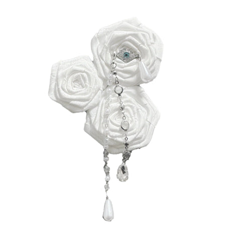 (BFM)LeMiroir~Saint~Gothic Lolita Bonnet Rib Chain Brooch Jabot White Cloth Rose Brooch  