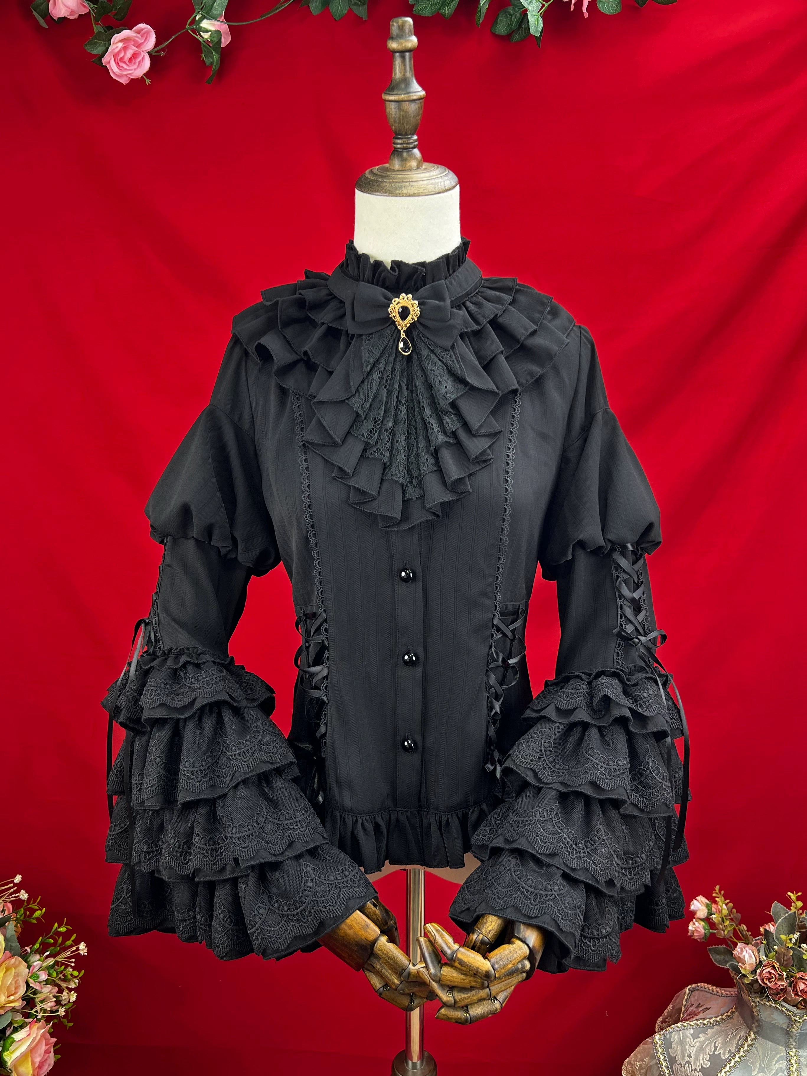 DMFS Lolita - Good and Evil Angel - Gothic Lolita SK Set Retro Princess Sleeve Blouse (2XL L M S XL) 41864:716302