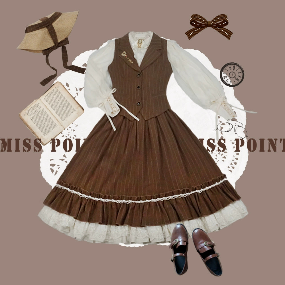 Miss Point~Rose Doll~Elegant Lolita Striped Fishbone Skirt 32524:385186