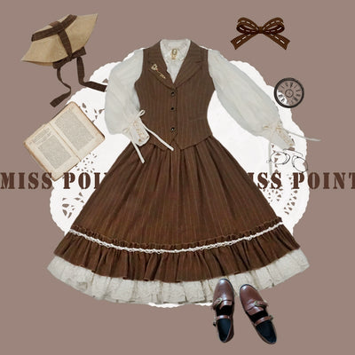 Miss Point~Rose Doll~Elegant Lolita Striped Fishbone Skirt   