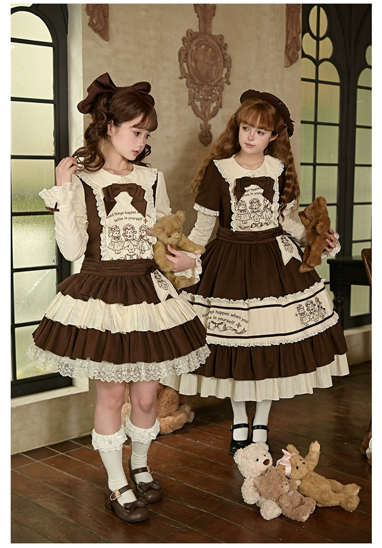 With PUJI - Sugar Frost Tale - Kawaii Lolita OP Button Closure Dress, Lamb & Bunny Embroidery 44101:796494