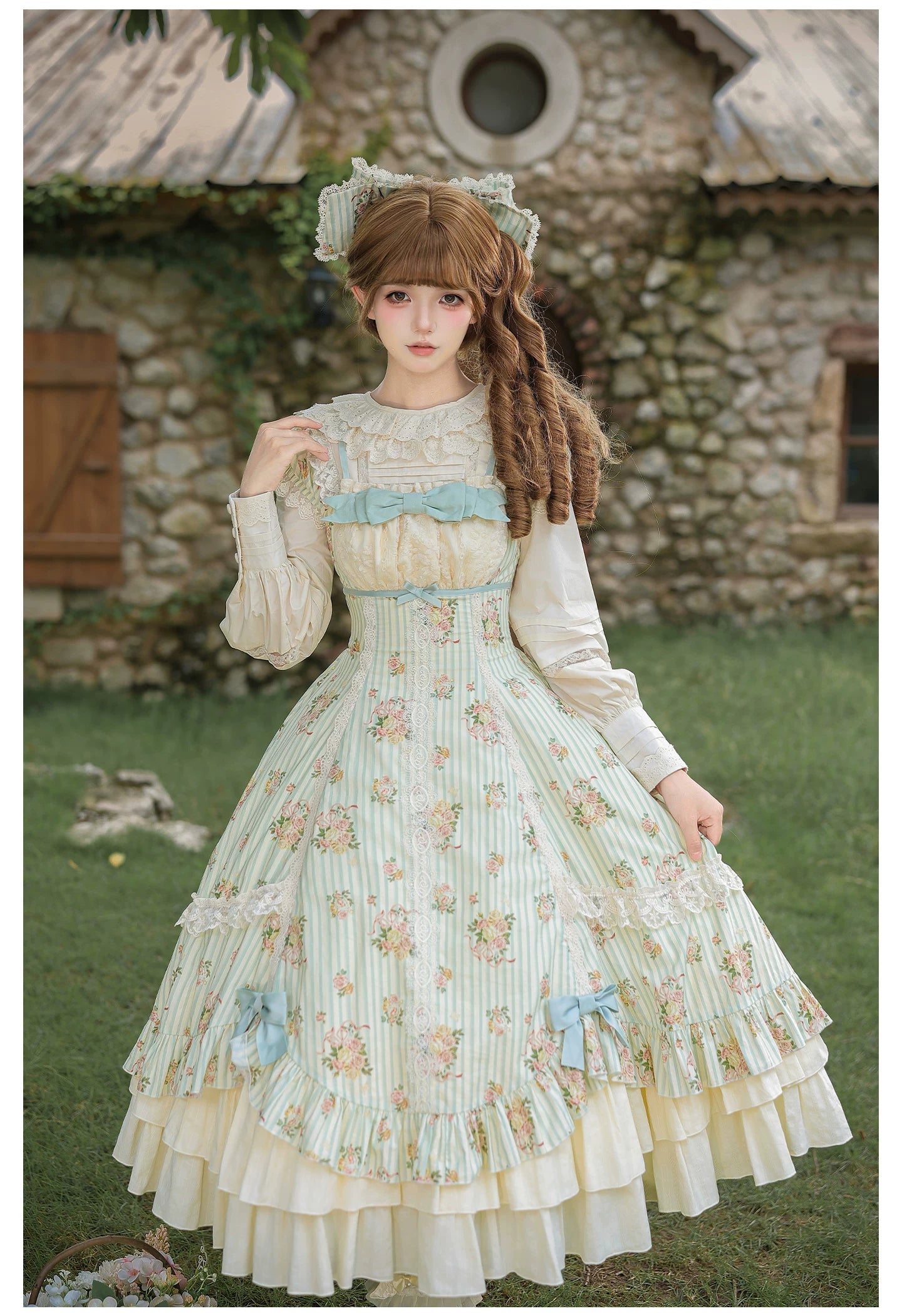 Meeting Austen - Cotton Classic Lolita Rose Printed OP Dress 45736:860021