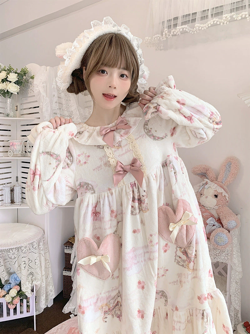 Baduoni~Starry With Moon~Winter Sweet Lolita Nightgown Dress Flannel Dree with Pants