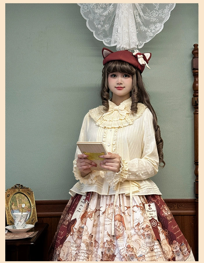 Alice Girl~Fox Band~Sweet Lolita Shirt with Bow Jabot