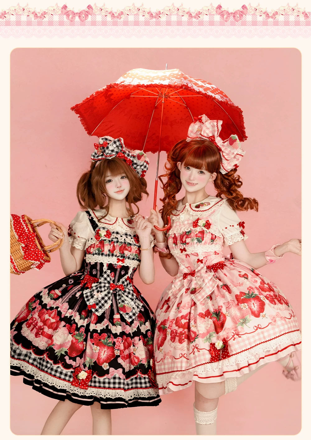 Strawberry Festival - Cotton Sweet Lolita JSK Dress with Strawberry and Cream Print 45735:860363